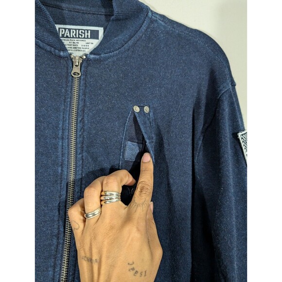 Parish Nation Jacket Men M Blue Bomber Patches PN 0506 Full Zip American Flag - Picture 3 of 11